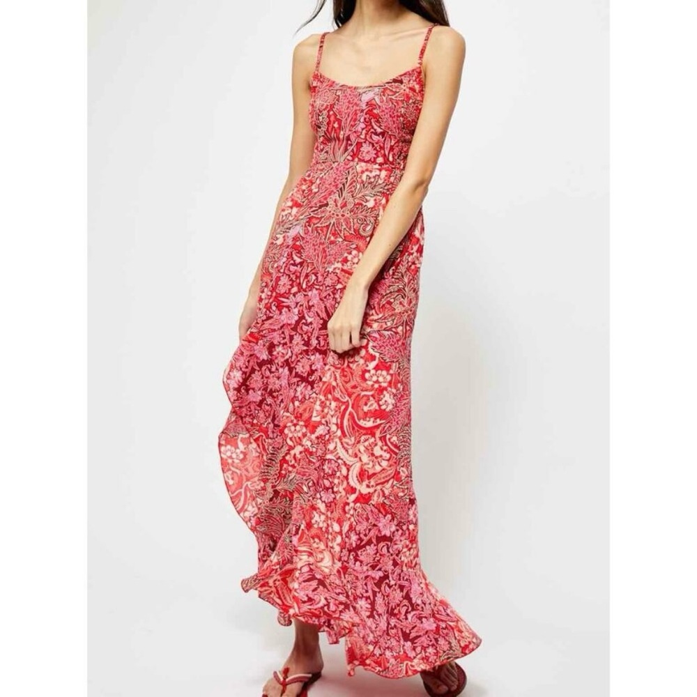 Free People Intimately Forever Yours Smocked Slip Dress Size Large Boho Floral - Picture 2 of 12